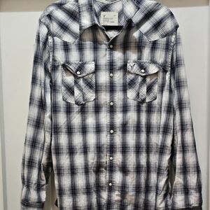 American Eagle Outfitters Black and White Western Style Shirt With Pearl Snaps